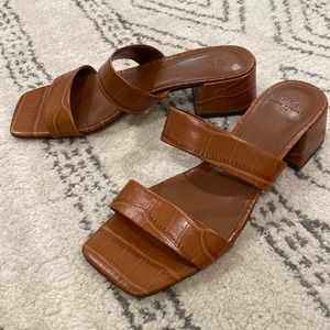 Marc Fisher Pat Heeled Slide Sandal Dark Brown- Size 9